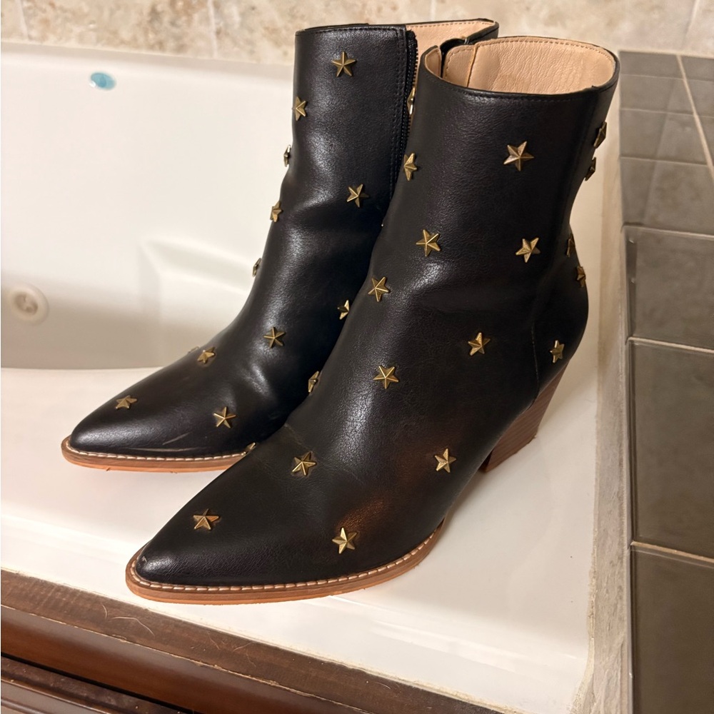 Oasis Black Ankle Boots with Gold Star Accents